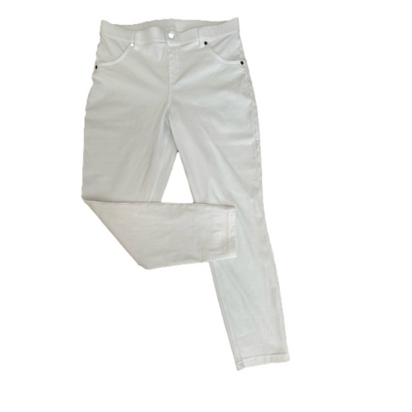 HUE White Stretch Jean Leggings with Back Pockets and Belt Loops NWOT - Picture 1 of 4